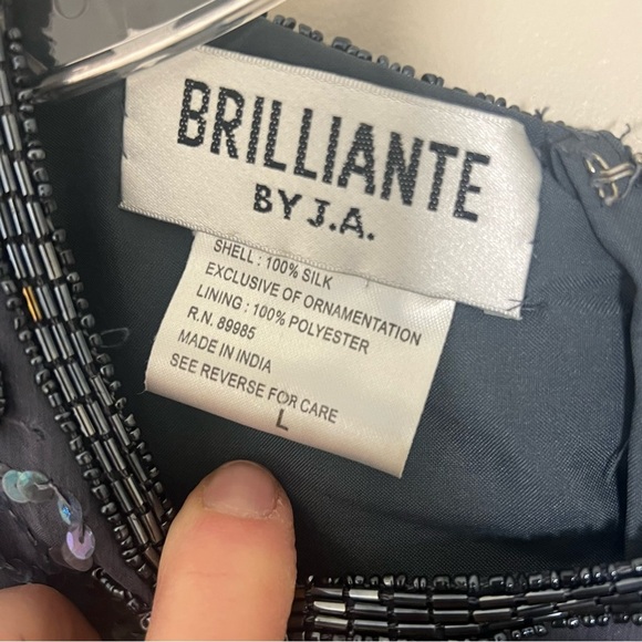 Vintage Brilliante by J.A. Silk Beaded Sequin Steel Blue Formal Dress Size Large - Picture 2 of 9